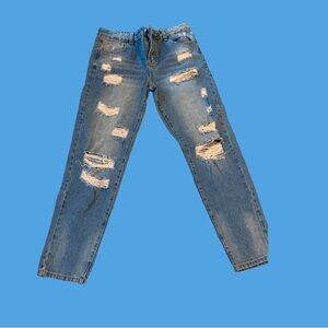 SHEIN Blue Distressed Bootcut Jeans